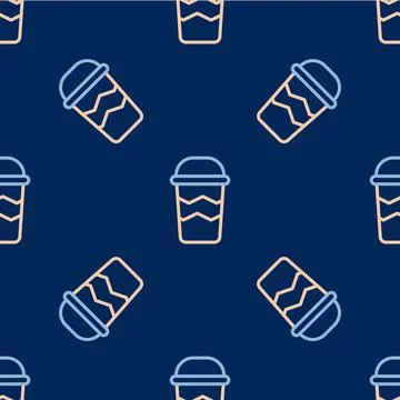 Line Coffee cup to go icon isolated seamless pattern on blue background. Vector イラスト素材