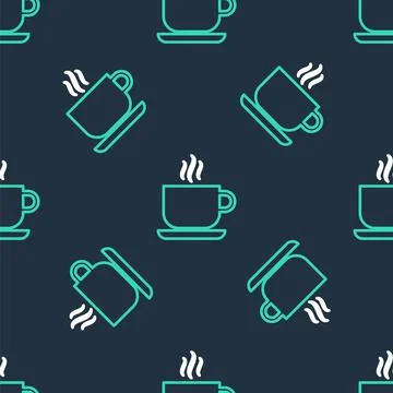 Line Coffee cup icon isolated seamless pattern on black background. Tea cup. Hot Stock Illustration