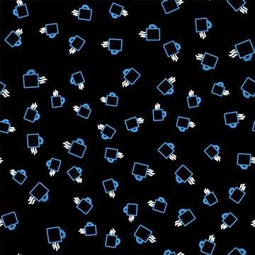 Line Coffee cup icon isolated seamless pattern on black background. Tea cup. Hot Illustrazione stock