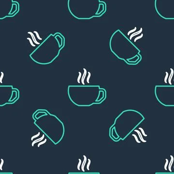 Line Coffee cup icon isolated seamless pattern on black background. Tea cup. Hot Stock Illustration