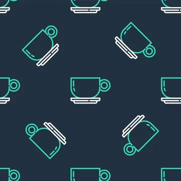 Line Coffee cup icon isolated seamless pattern on black background. Tea cup. Hot Stock Illustration