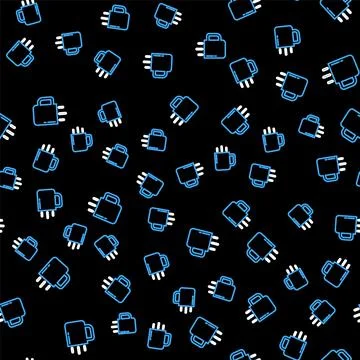 Line Coffee cup icon isolated seamless pattern on black background. Tea cup. Hot Stock Illustration
