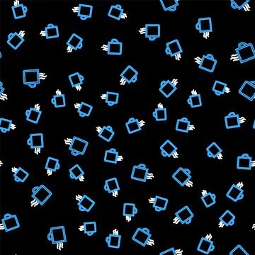 Line Coffee cup icon isolated seamless pattern on black background. Tea cup. Hot 스톡 일러스트