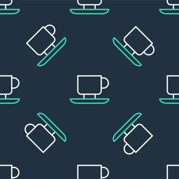 Line Coffee cup icon isolated seamless pattern on black background. Tea cup. Hot Stock Illustration