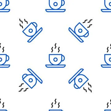Line Coffee cup icon isolated seamless pattern on white background. Tea cup. Hot 스톡 일러스트