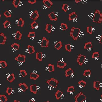 Line Coffee cup icon isolated seamless pattern on black background. Tea cup. Hot Stock Illustration