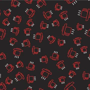 Line Coffee cup icon isolated seamless pattern on black background. Tea cup.  스톡 일러스트