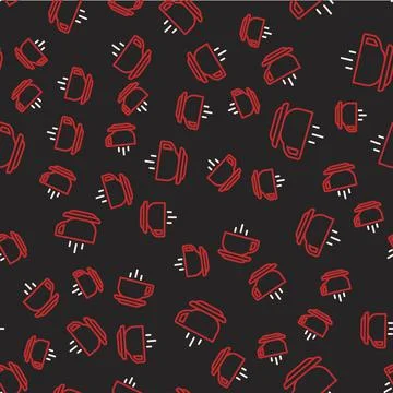 Line Coffee cup icon isolated seamless pattern on black background. Tea cup.  스톡 일러스트