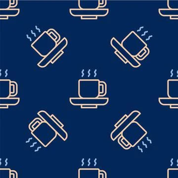 Line Coffee cup icon isolated seamless pattern on blue background. Tea cup. H Stock Illustration