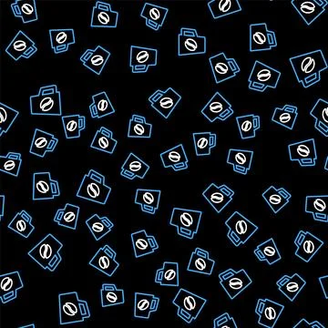 Line Coffee cup icon isolated seamless pattern on black background. Tea cup. Hot Stock Illustration