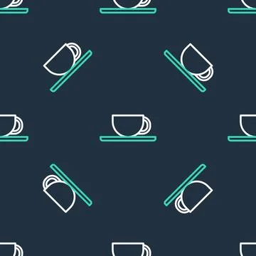 Line Coffee cup icon isolated seamless pattern on black background. Tea cup.. 스톡 일러스트