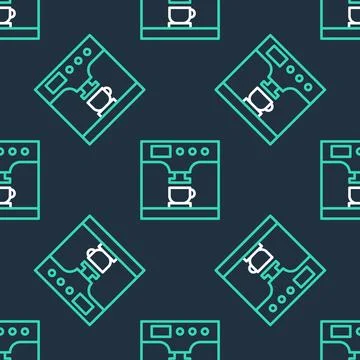 Line Coffee machine and coffee cup icon isolated seamless pattern on black .. Illustrazione stock