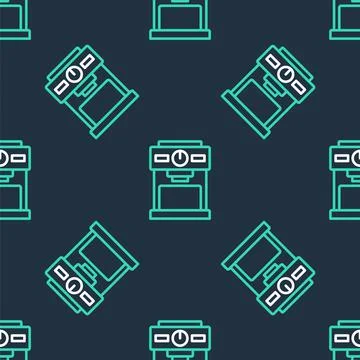 Line Coffee machine icon isolated seamless pattern on black background. Vector 스톡 일러스트