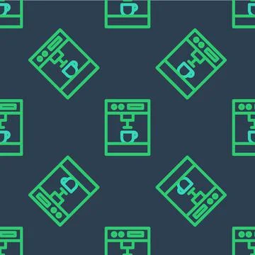 Line Coffee machine icon isolated seamless pattern on blue background. Vector Illustrazione stock
