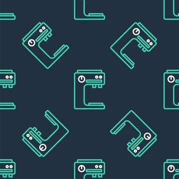 Line Coffee machine icon isolated seamless pattern on black background. Vector Stock Illustration