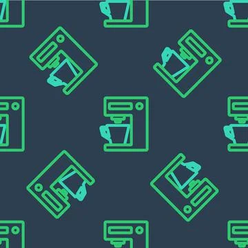 Line Coffee machine icon isolated seamless pattern on blue background. Vector Stock Illustration