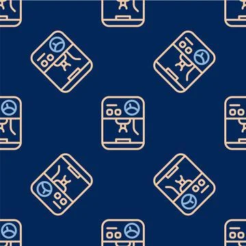 Line Coffee machine icon isolated seamless pattern on blue background. Vector Stock Illustration