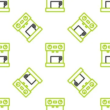 Line Coffee machine icon isolated seamless pattern on white background. Vector Illustrazione stock