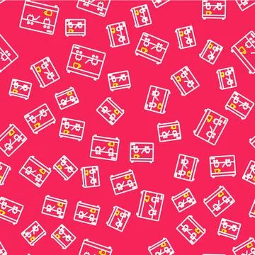 Line Coffee machine icon isolated seamless pattern on red background. Vector Stock Illustration