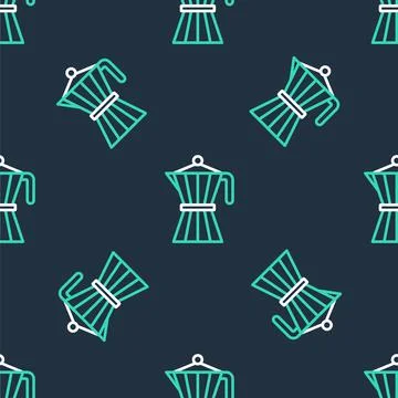 Line Coffee maker moca pot icon isolated seamless pattern on black background Illustrazione stock