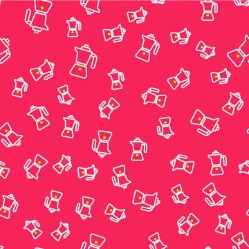 Line Coffee maker moca pot icon isolated seamless pattern on red background Illustrazione stock