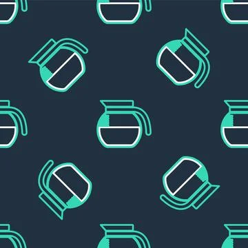 Line Coffee pot icon isolated seamless pattern on black background. Vector イラスト素材