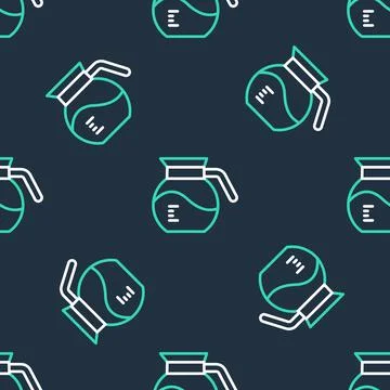 Line Coffee pot icon isolated seamless pattern on black background. Vector イラスト素材