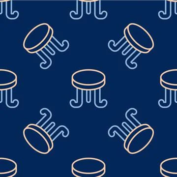 Line Coffee table icon isolated seamless pattern on blue background. Street cafe Illustrazione stock