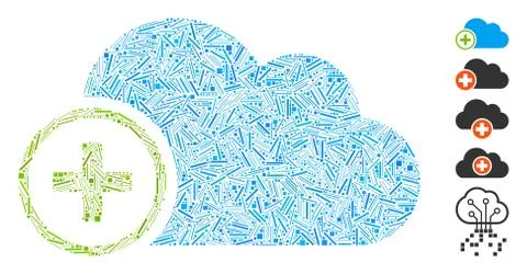 Line Collage Add Cloud Icon Stock Illustration