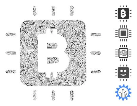 Line Collage Bitcoin Processor Chip Icon Stockillustratie