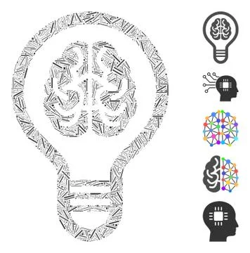 Line Collage Brain Bulb イラスト素材