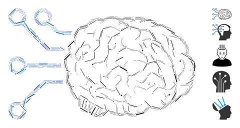 Line Collage Brain Computer Interface Icon Stock Illustration