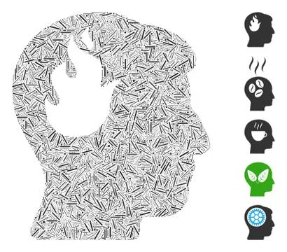Line Collage Brain Fire Icon Illustrazione stock