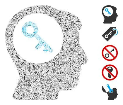 Line Collage Brain Key Icon Stock Illustration