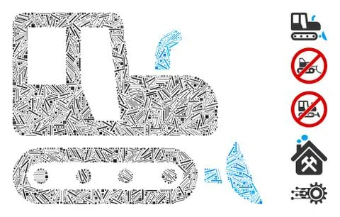 Line Collage Bulldozer Icon Ilustração Stock