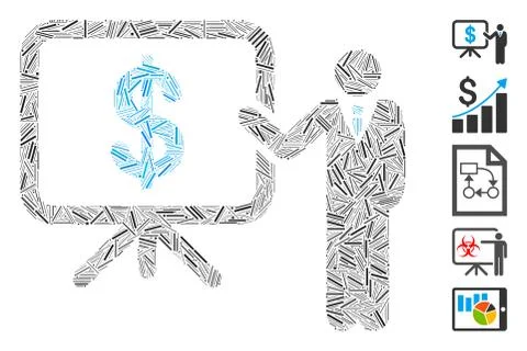 Line Collage Business Plan Presentation Icon Stock Illustration