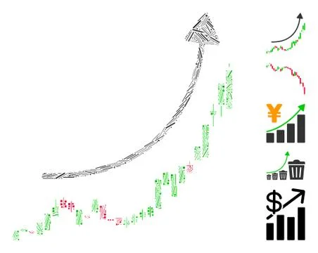 Line Collage Candlestick Chart Growth Trend Icon Illustrazione stock