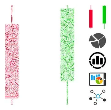 Line Collage Candlesticks Icon Stock Illustration