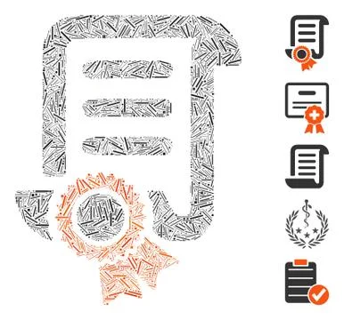 Line Collage Certified Scroll Document Icon Stock Illustration