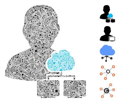 Line Collage Cloud Administrator Icon Stock Illustration