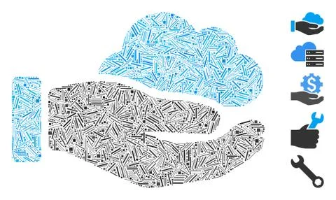Line Collage Cloud Service Hand Icon Stock Illustration