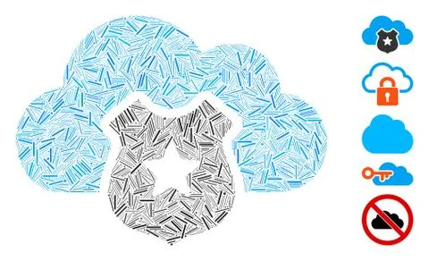 Line Collage Cloud Shield Icon Stock Illustration