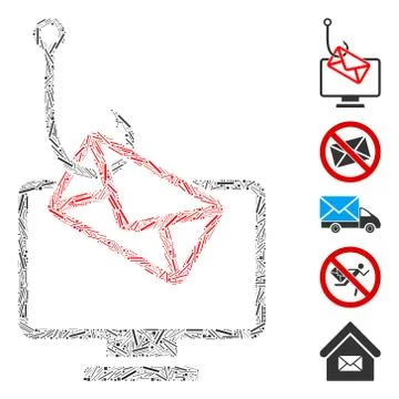 Line Collage Computer Mail Fishing Icon Illustrazione stock