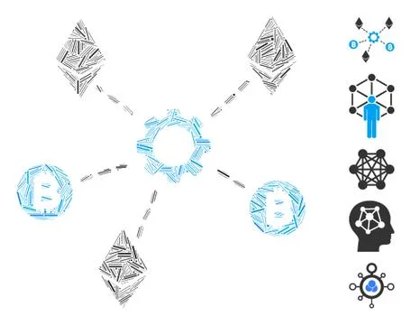 Line Collage Cryptocurrency Network Nodes Icon Stock Illustration
