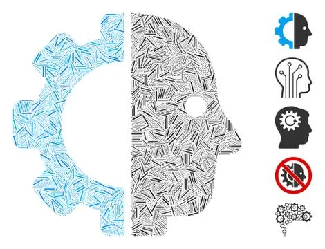 Line Collage Cyborg Head Icon Stock Illustration