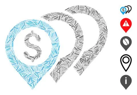 Line Collage Dollar Map Pointers Icon Stock Illustration