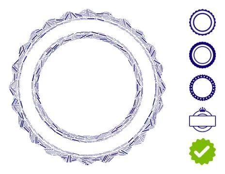 Line Collage Double Rosette Circular Frame Icon Stock Illustration