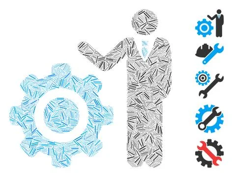Line Collage Engineer and Gear Stock Illustration