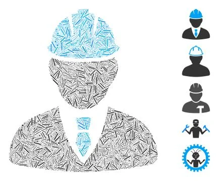 Line Collage Engineer Icon Stock Illustration