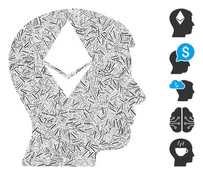 Line Collage Ethereum Thinking Head Icon イラスト素材